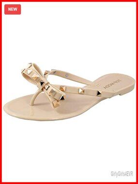 Studded Jelly Flip Flops Sandals with Bow